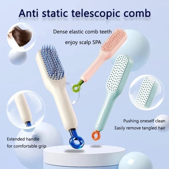Cartoria™ One-Pull Telescopic Comb Portable Scalp Massage Brush Self-Cleaning Comb