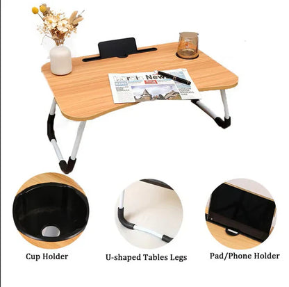 Portable Folding Laptop Desk – Multifunctional Bed & Dorm Table with Cup Holder